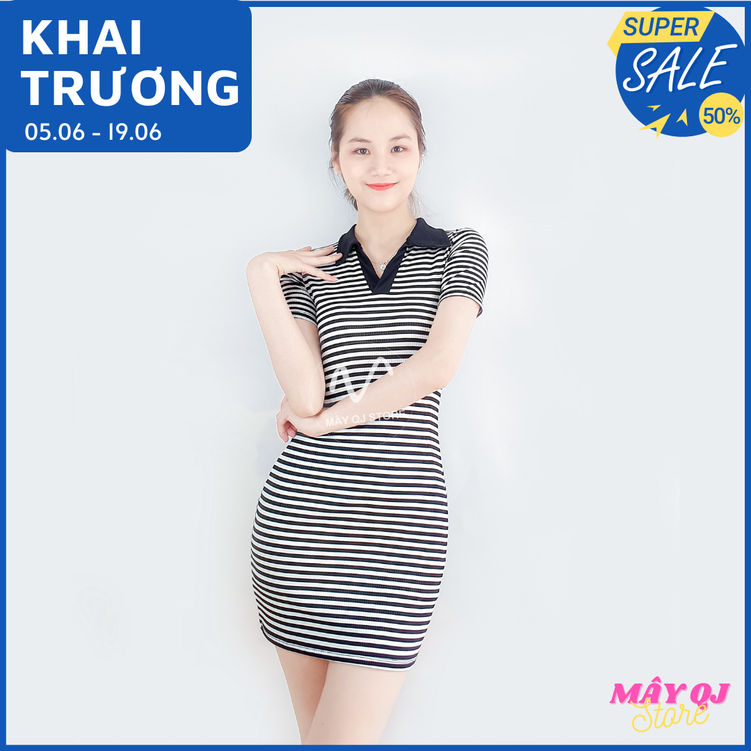 Đầm Polo Nữ Ôm Body Dáng Ngắn Chất Vải Thun Gân Mềm Mịn Trẻ Trung Freesize dưới 58kg
