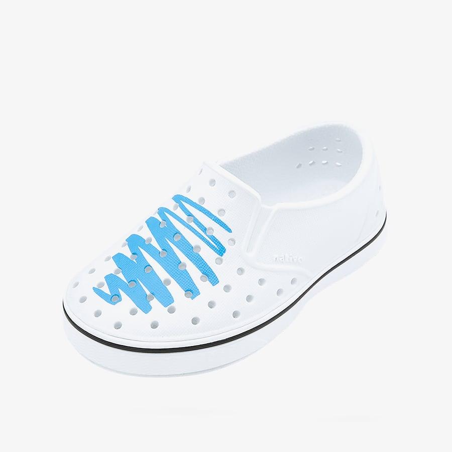 Giày Lười Trẻ Em NATIVE Miles Print Junior - Shell White/ Shell White/ Itty Bitty Blue Scribble - 32.5