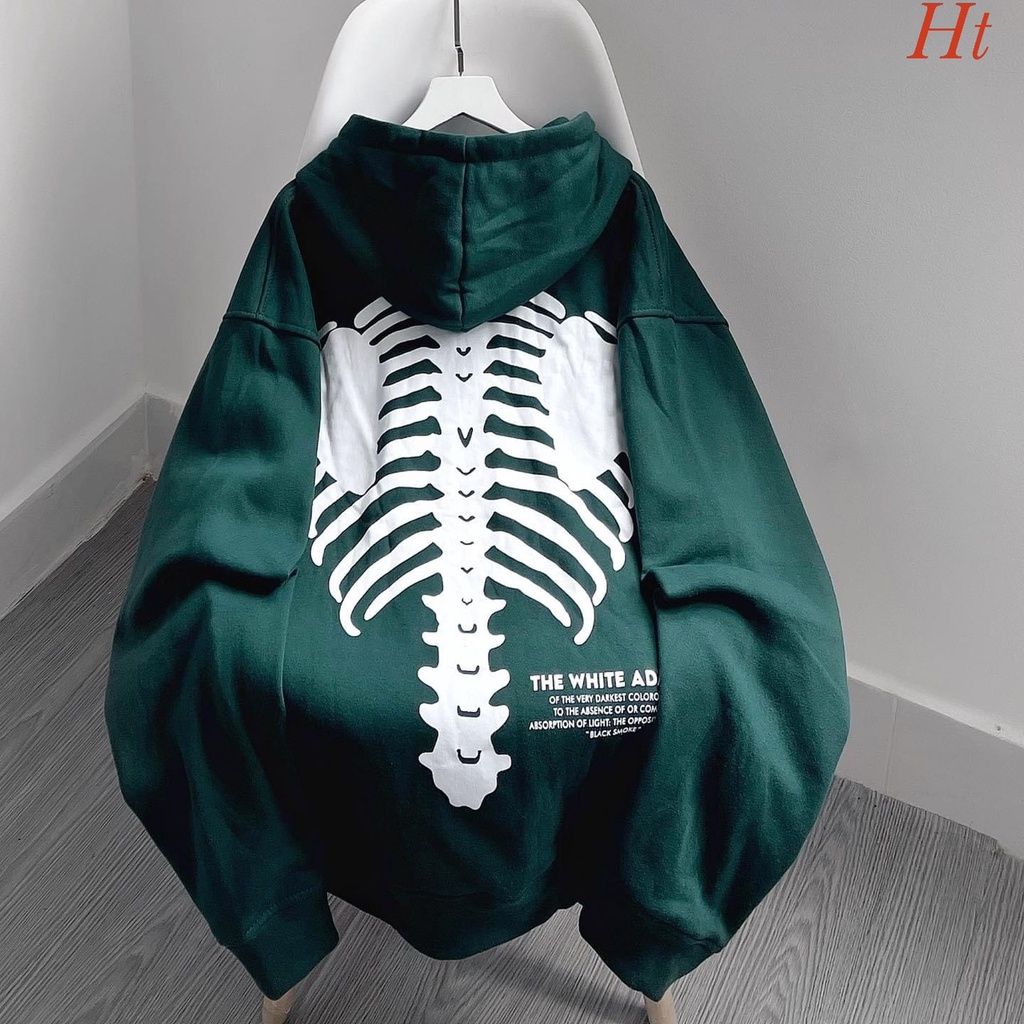 Áo hoodie bộ xương nam nữ , áo màu xanh hình in họa tiết phong cách trẻ trung đường phố