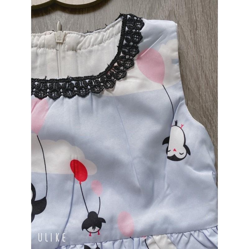 Váy xanh phi lụa kết voan bé gái