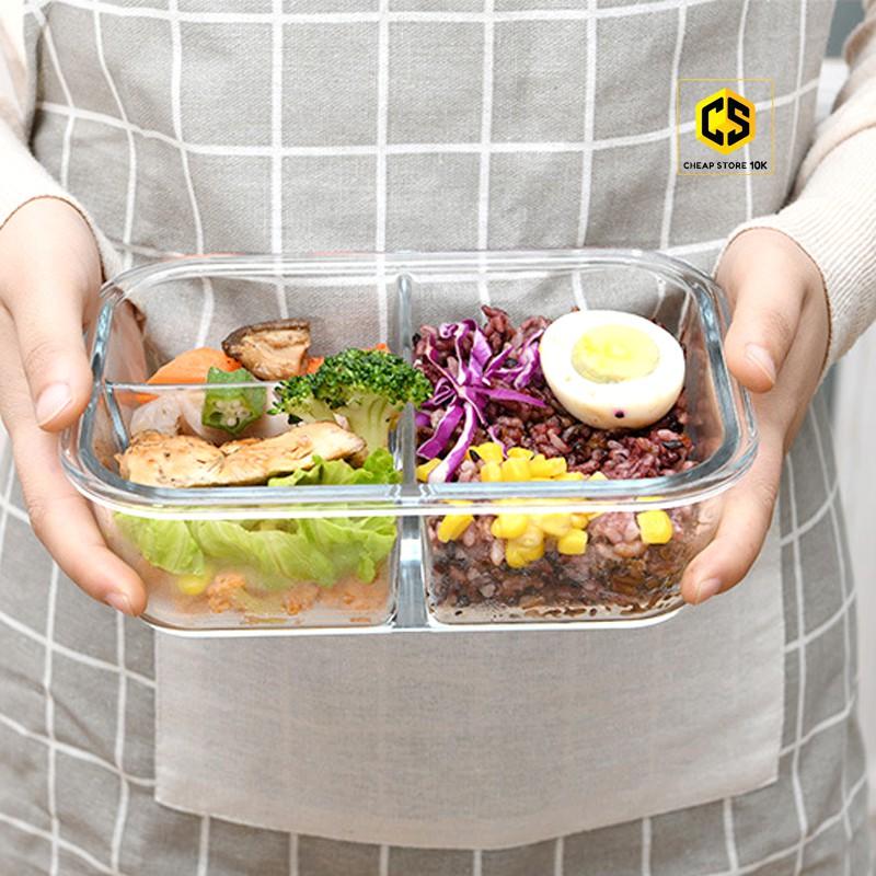 Hộp đựng cơm thủy tinh 3 ngăn, hộp đựng cơm, hộp cơm thủy tinh, hộp thủy tinh đựng thực phẩm,