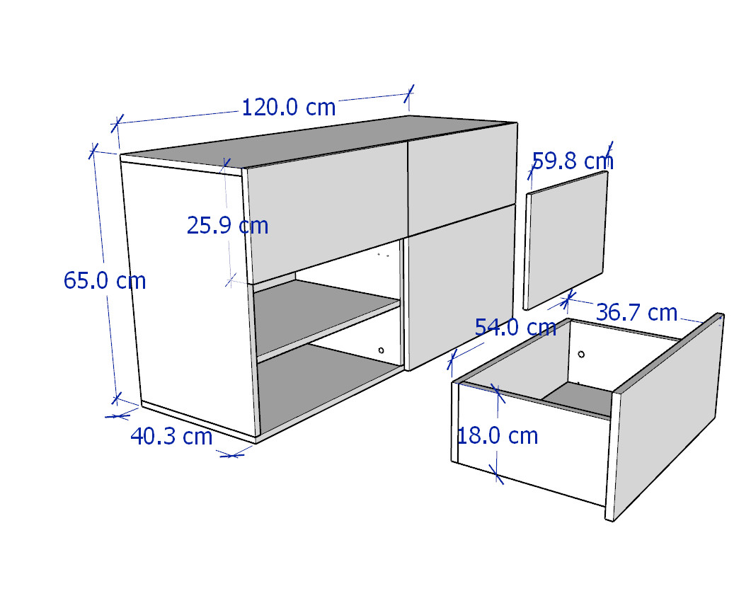 ATLANTA, Tủ lưu trữ 2 tầng 4 ngăn, 120x42x65cm- Phong cách Bắc Âu