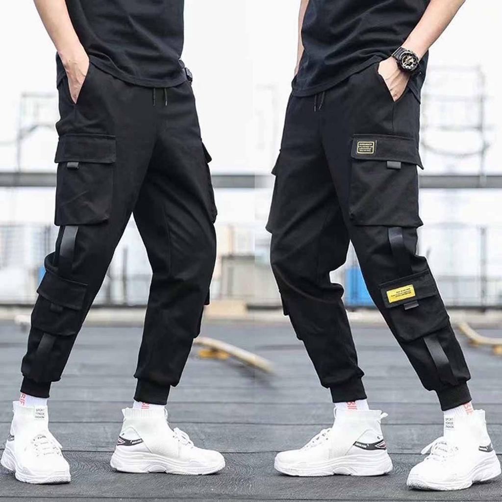 Quần Jogger LOGO vàng dài ống bo gấu - Chất Vải Kaki Kiểu Thể Thao UNISEX một Màu Đen. 03x