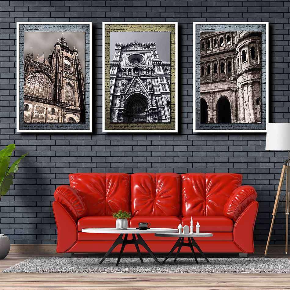 Bộ 3 tranh canvas treo tường Decor Kỳ quan kiến trúc nổi tiếng - DC199