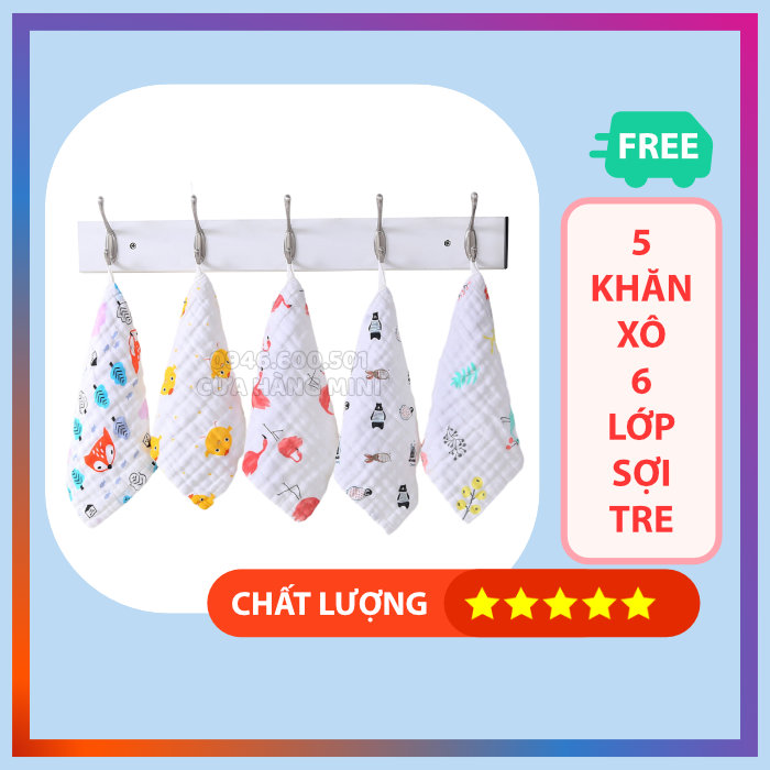 Combo 5 Khăn Xô 6 Lớp Sợi Tre 25x25cm