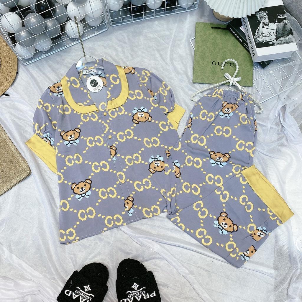 Đồ Bộ Ngủ Nguyên Set Pijama Quần Dài Tay Ngắn Lụa Mango Thiết Kế Cao Cấp Không Xù Mẫu Hot 2021