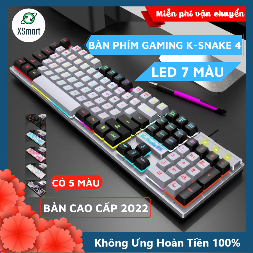 Bàn Phím Giả Cơ Máy Tính Gaming LED 7 Màu K-Snak4 Bàn Phím Fullsize 104 Phím, Có Dây, Có Đèn Led RGB Cực Đẹp, Gõ Êm-Hàng Chính Hãng