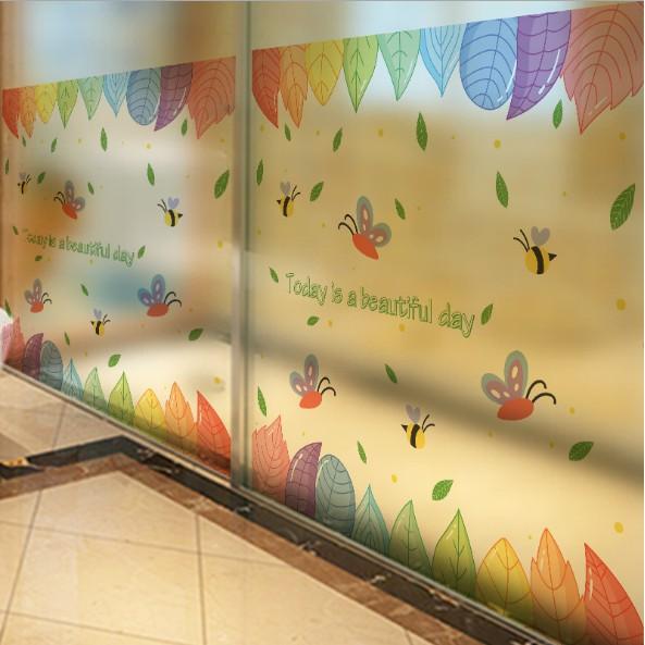 Decal dán kính cao cấp - Viền Lá Sắc Màu