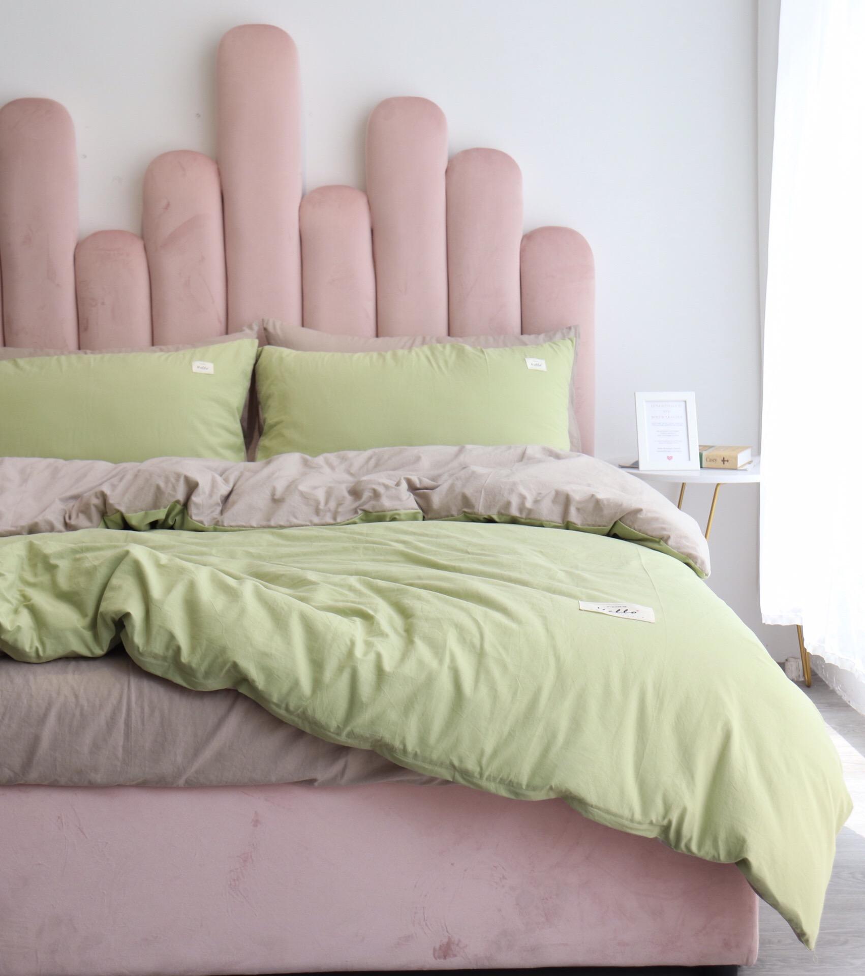 Bộ Chăn Ga Gối Cotton Tici LIDACO - Xanh Lá Ga Hồng - Tặng Vỏ Gối Ôm