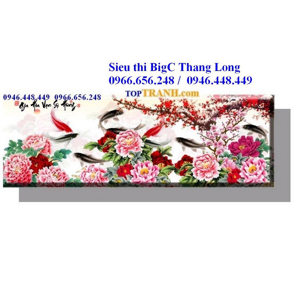 Tranh thêu chữ thập Gia hòa vạn sự hưng 223041 cá chép và hoa mẫu đơn, cửu ngư quần hội, chưa thêu