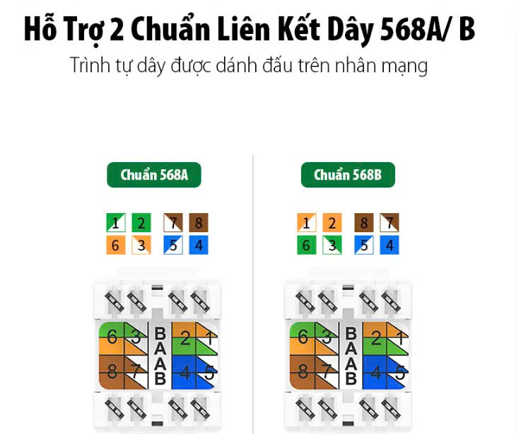 Nhân mạng âm tường Cat6 Ugreen 8P8C | Tốc độ lên tới 1Gbps | Chân kim tiếp xúc mạ vàng 24K | Hàng chính hãng | Bảo hành 18 Tháng