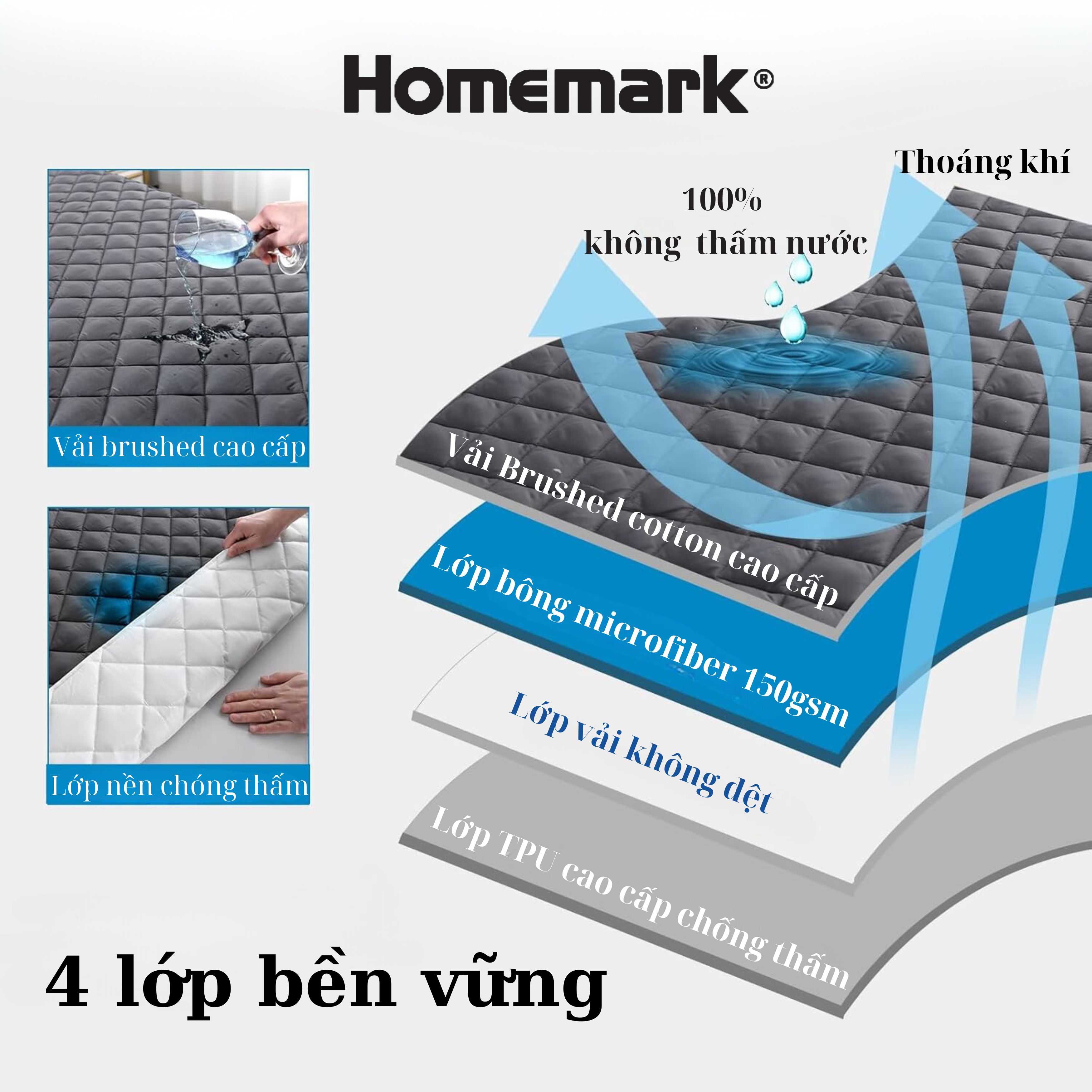 Tấm bảo vệ nệm chống thấm nước Homemark - 4 lớp bảo vệ đệm tuyệt đối, ngăn bụi bẩn, dễ vệ sinh