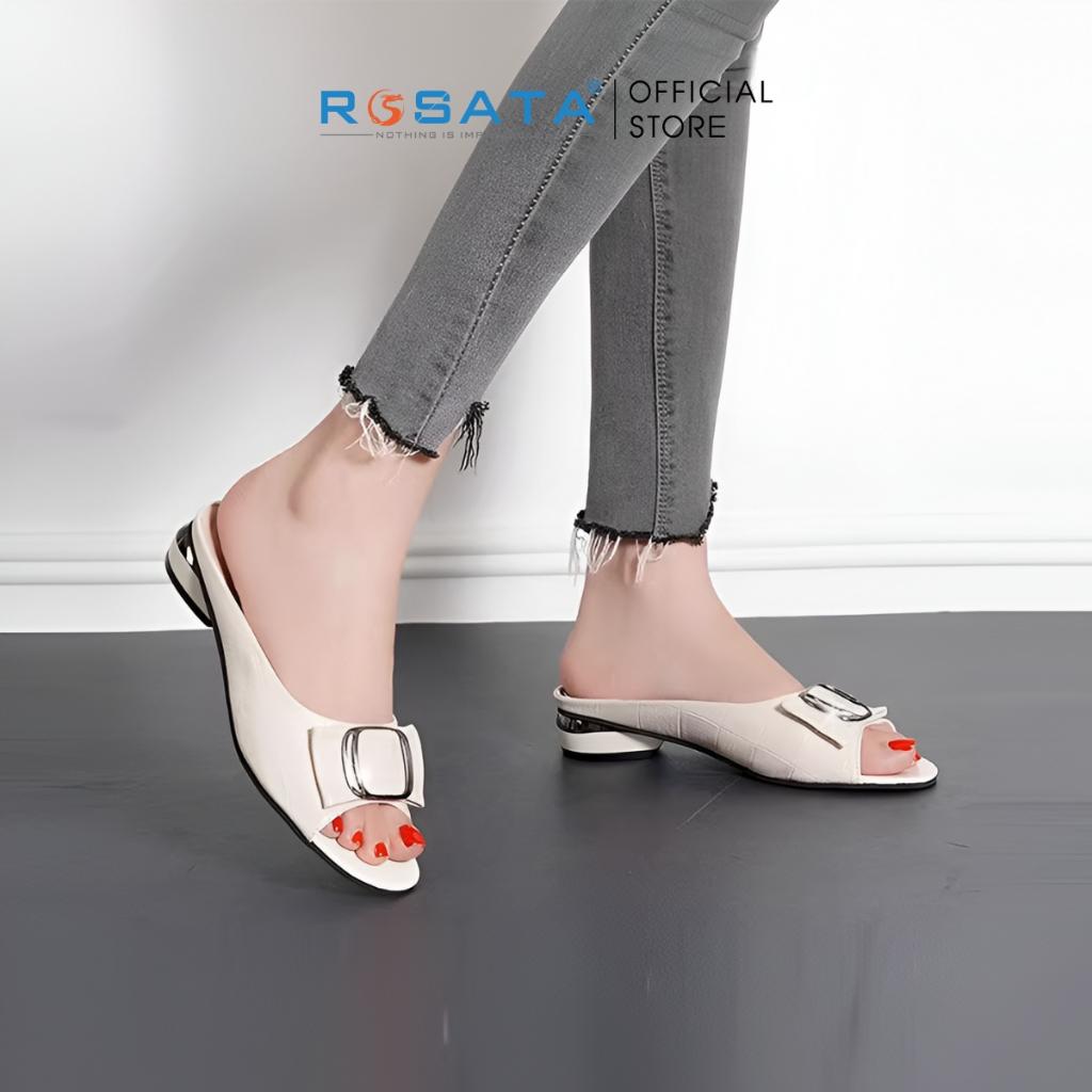 Dép sandal nữ ROSATA RO381 xỏ ngón vân cá sấu mũi tròn gót cao 2cm xuất xứ Việt Nam