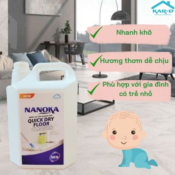 Nước lau sàn nhanh khô Nanoka 5kg Hương Ly - Hàng Chính Hãng