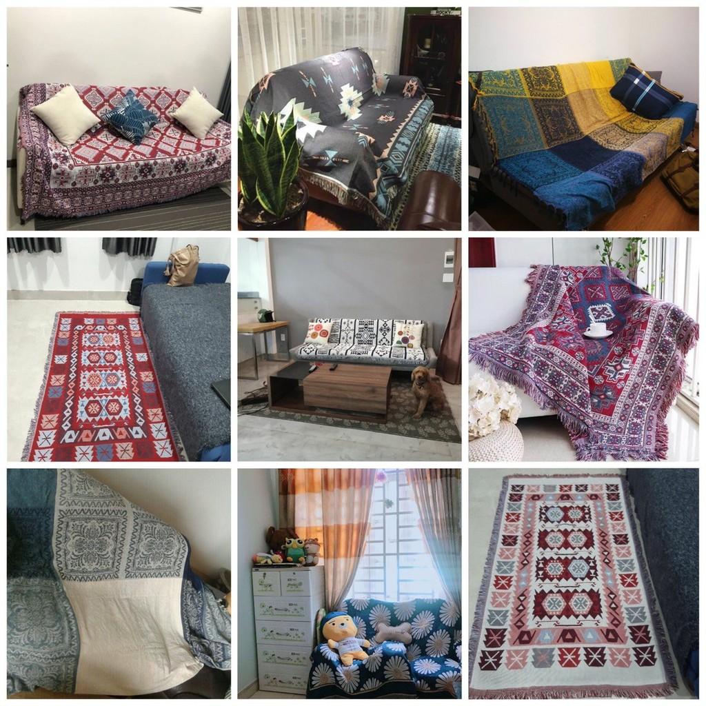 Thảm phòng khách, Khăn phủ sofa vintage chất liệu cotton dệt cao cấp