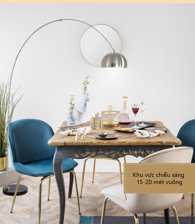 Đèn Cây Đứng Trang Trí Nội Thất - Sang Trọng, Hiện Đại - Chất Liệu Kim Loại Cao Cấp Mạ Niken Sáng Bóng - Có Thể Điều Chỉnh Độ Cao Thân Đèn Và Chao Đèn - Hàng Cao Cấp Có Kèm Bóng Đèn 7W