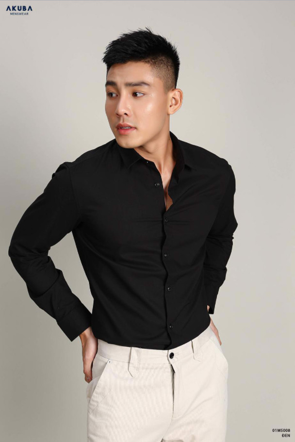 Áo sơ mi trắng tay dài nam AKUBA form slimfit tôn dáng, chất liệu Modal mềm mát, phong cách Sartorial lịch lãm 01T0038