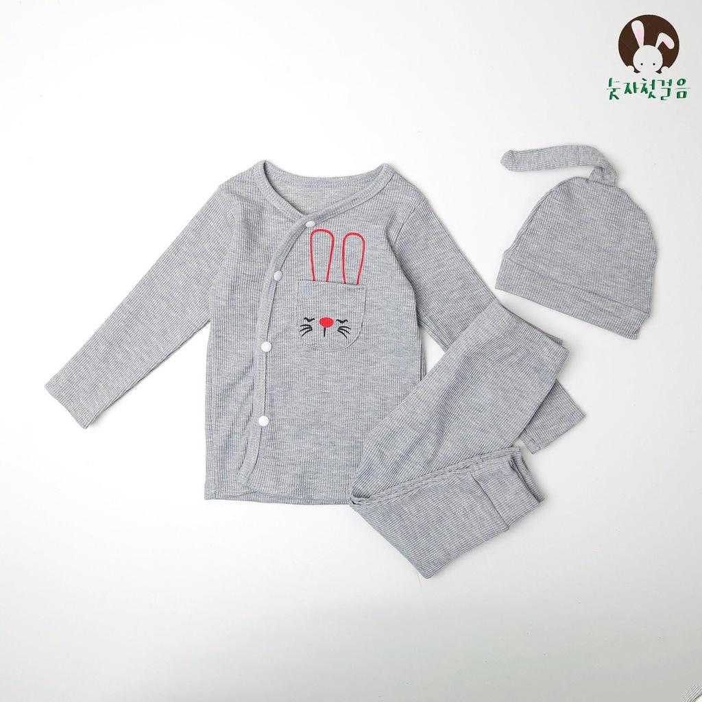 Bộ dài tay Minky Mom thun gân nút cài lệch cho bé trai, bé gái size 3-15kg