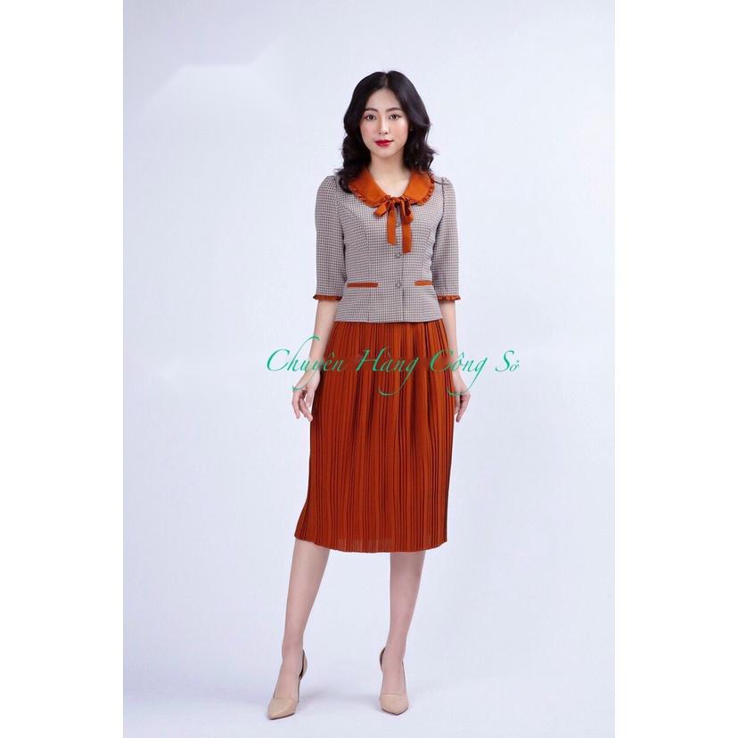 Sét áo kèm chân váy xếp li công sở đẹp-Sét bộ công sở nữ
