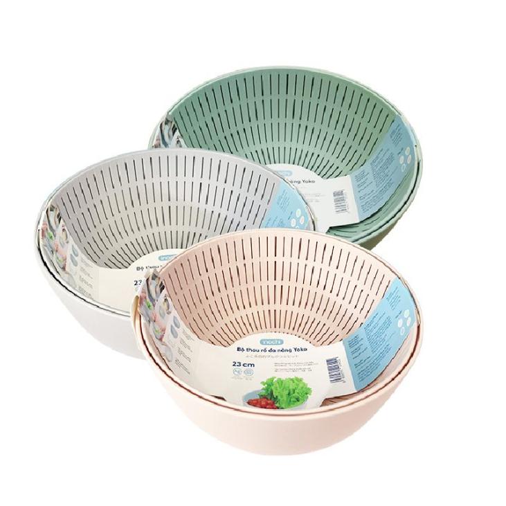 Bộ thau rổ nhựa đựng đồ kèm chậu yoko loại tròn 23cm nhựa dẻo inochi cao cấp