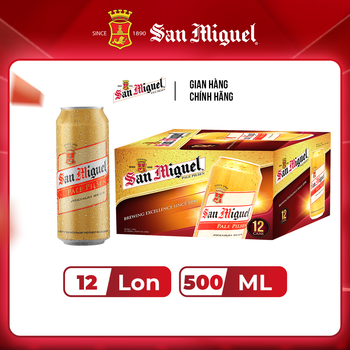 Thùng 12 Lon Bia SAN MIGUEL Pale Pilsen 500 ml