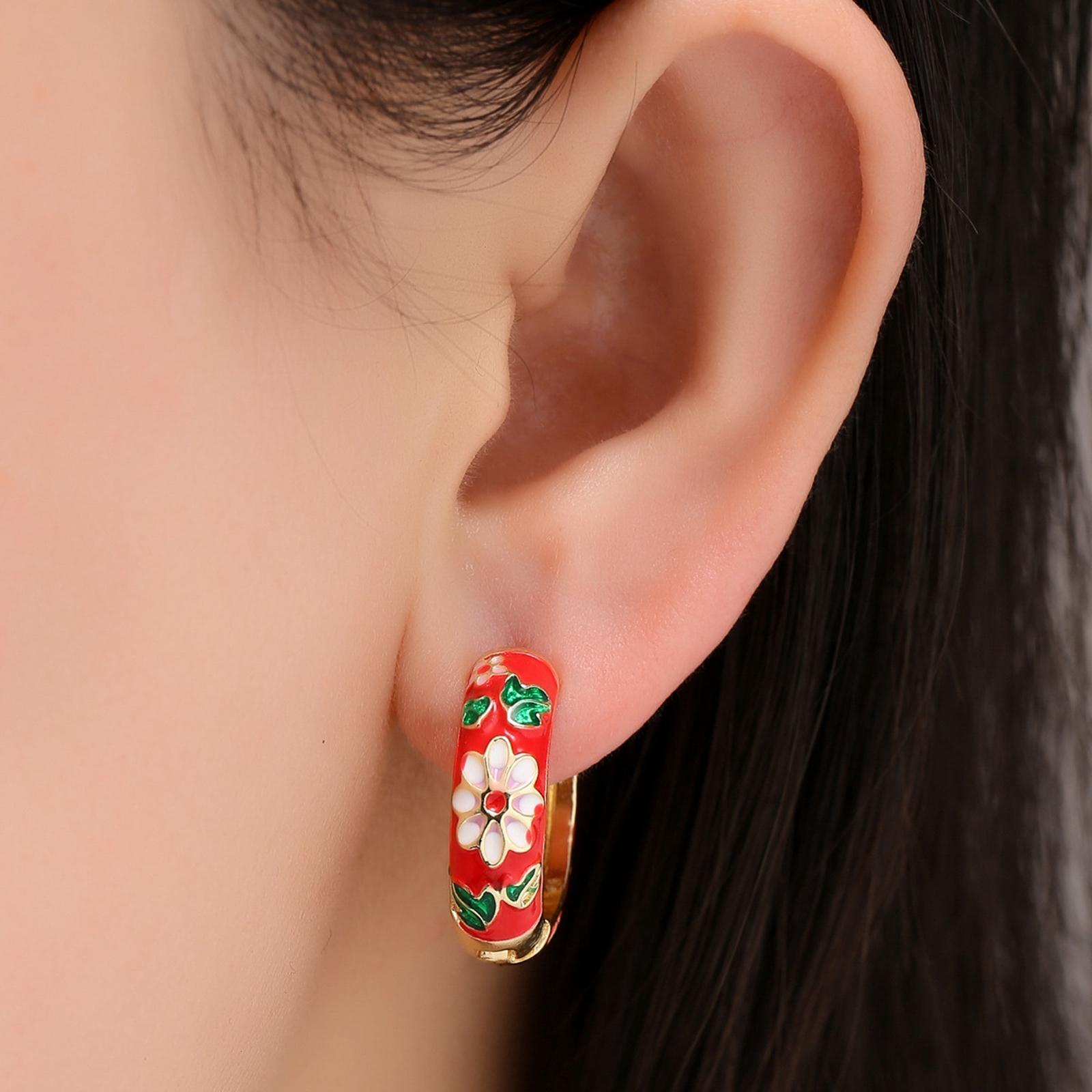 Elegant Hoop Earrings Party Jewelry Color Zircon Stud Earrings Red