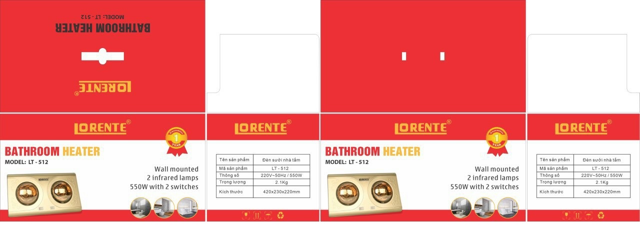 Đèn Sưởi Phòng Nhà Tắm Lorente LT-512 (2 Bóng) - Hàng Chính Hãng