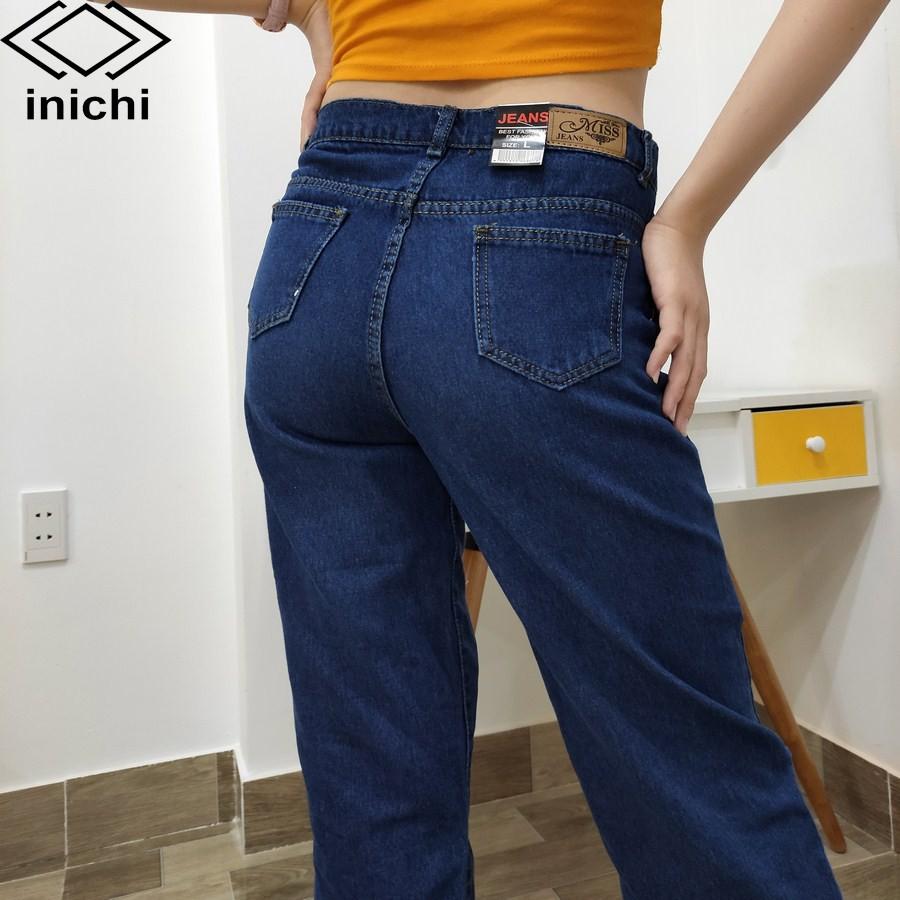 Quần jean nữ INICHI Q680 baggy xanh đậm ống rộng rách móc tam giác cực hot