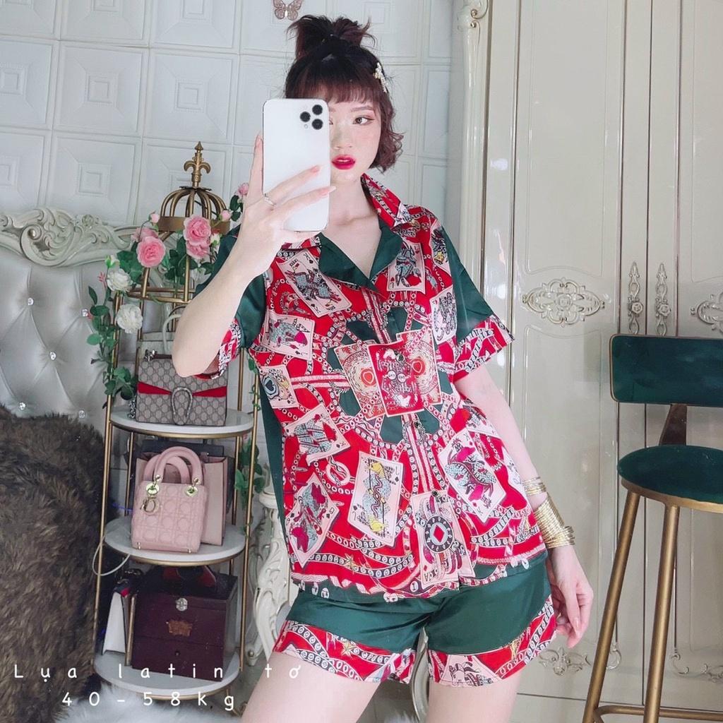 Đồ ngủ nữ Pijama tay ngắn quần đùi dễ thương vải lụa thiết kế freesize dưới 62kg MY STORE S04