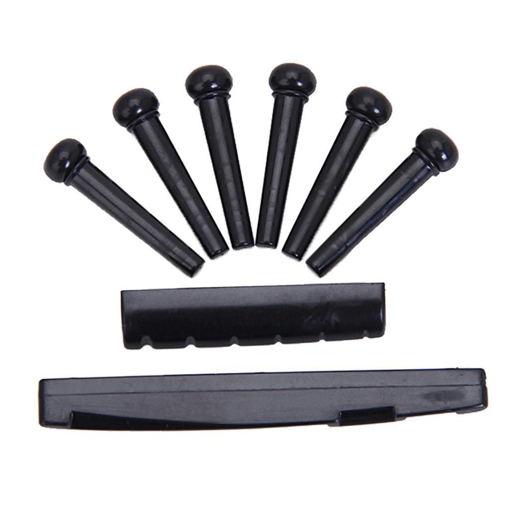 Bridge Pins + Saddle Nut Set Parts for Acoustic Guitar Black