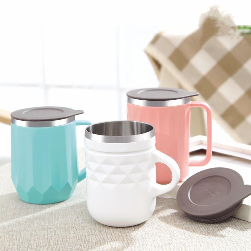 Đặc Biệt Tặng Cốc Inox 304 Văn Phòng Tay Cầm Cách Nhiệt Nước Lạnh Trà Sữa Làm Việc Cà Phê Có Nắp Đậy 400Ml