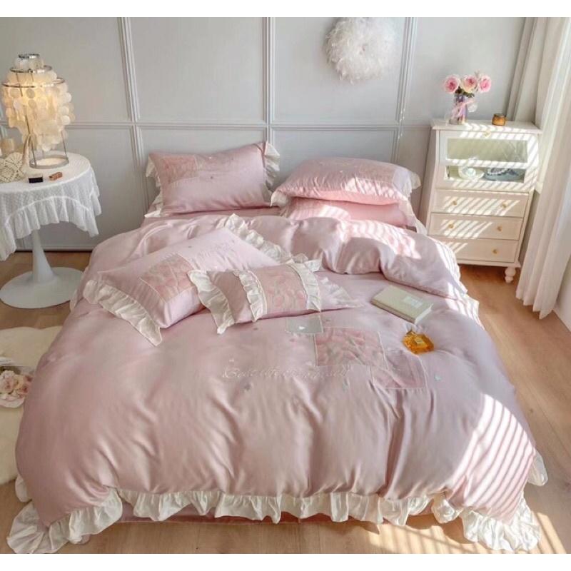 Bộ chăn ga gối hoạ tiết hoa Tulip chất liệu Tencel 60s 4 món