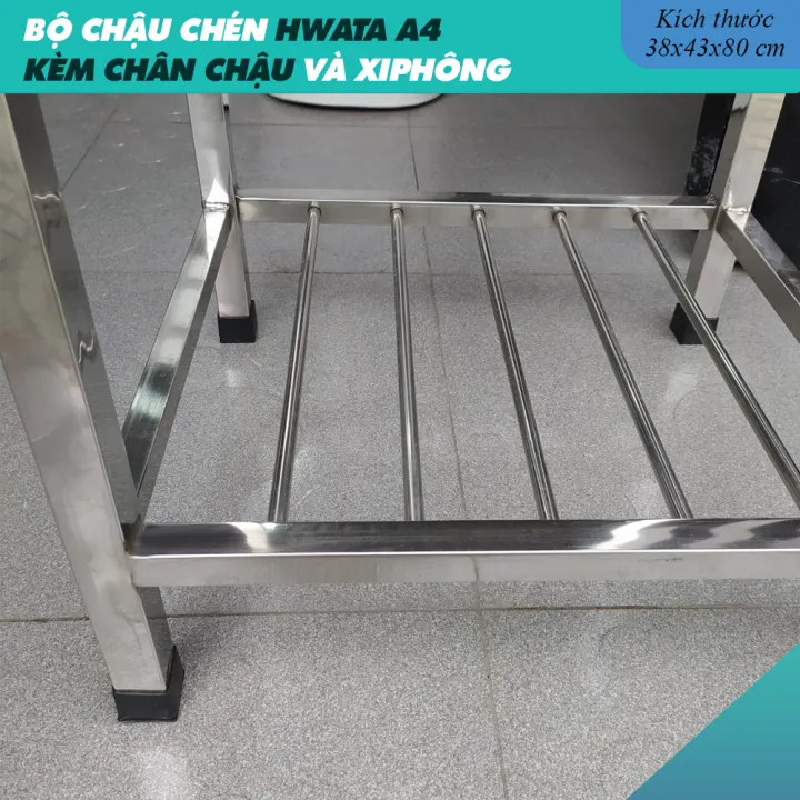 Bộ Chậu Rửa Chén Bát Có Chân HWATA A4 - Chậu Inox 304 kích thước 38x43cm kèm chân và bộ xả chống hôi (xi phông)