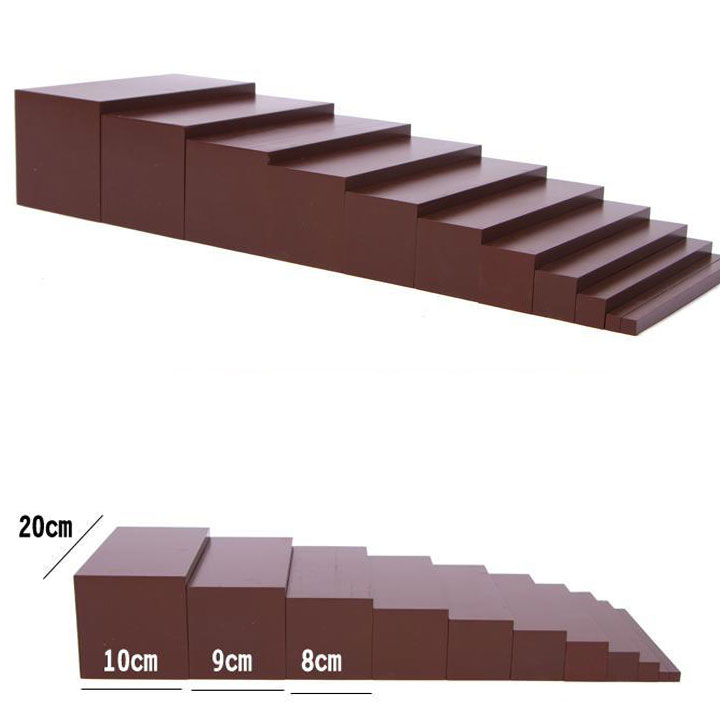 Bộ Thang nâu kèm thẻ  size đại 1 đến 10cm– Brown stairn Giáo cụ Montessori