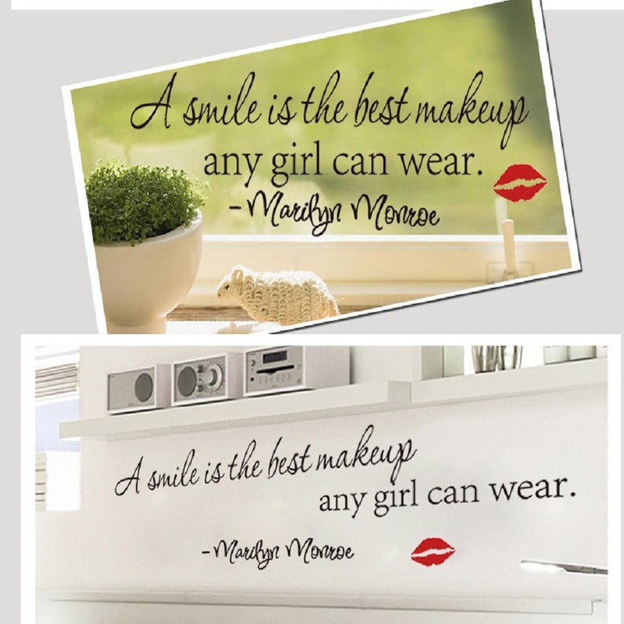 Decal dán tường chữ truyền động lực A SMILE IS THE BEST MAKE UP ENY GIRL CAN WEAR