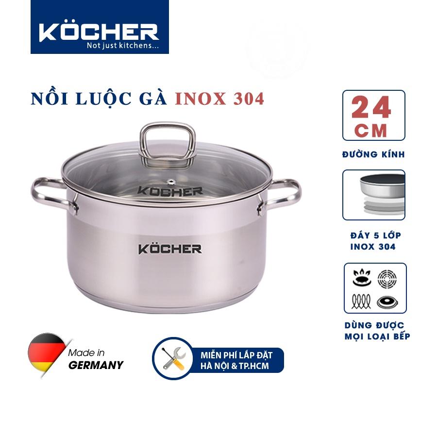 Nồi inox luộc gà đáy liền 5 lớp cao cấp KOCHER size 24cm - hàng chính hãng