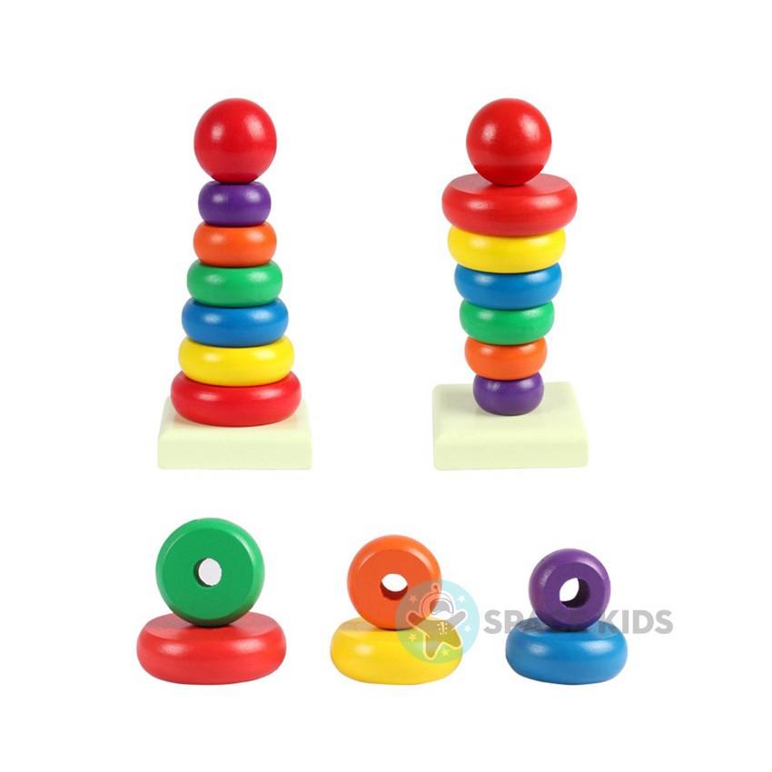 Đồ Chơi Gỗ Tháp Cầu Vòng 7 Màu - Đồ Chơi Giáo Dục Cho Bé Nhận Biết Màu Sắc Kích Thước