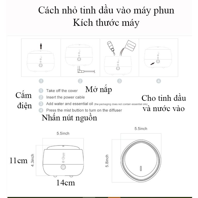 Máy khuếch tán tinh dầu ấm đen điều khiển bằng điện thoại thông minh qua sóng wifi - Hàng chính hãng