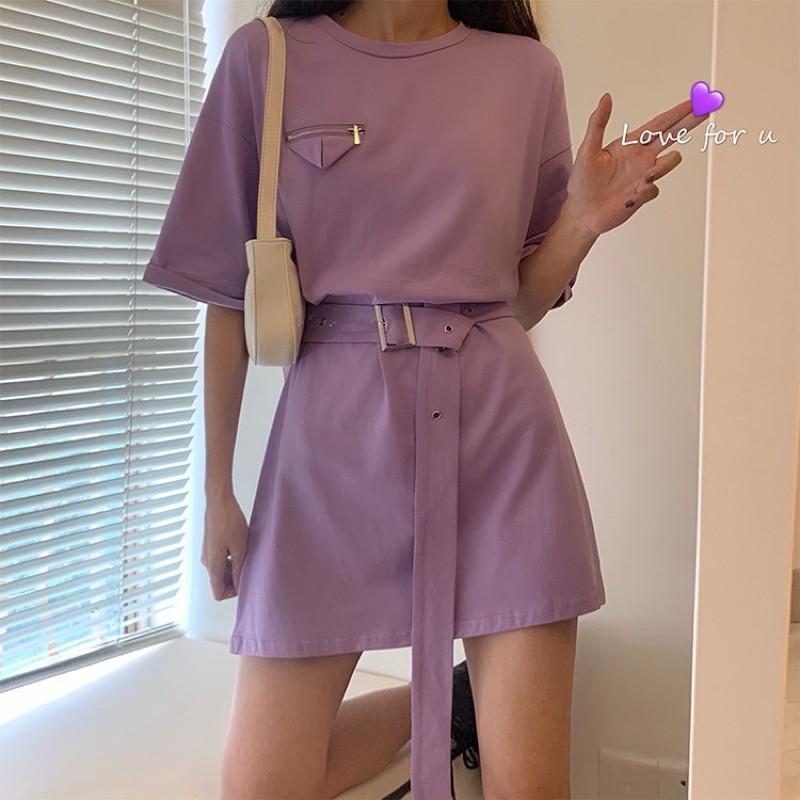 Đầm thun tay lỡ kèm belt cá tính mẫu 2021