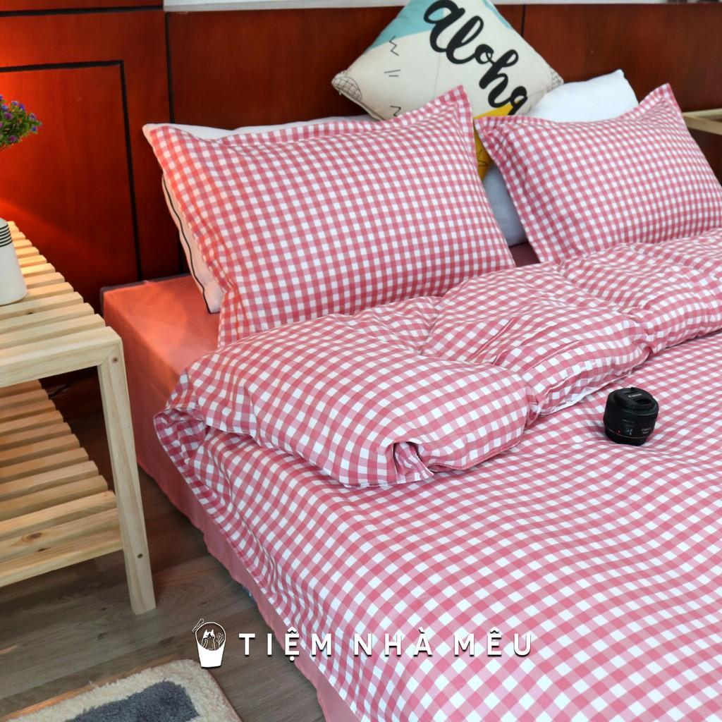 Set Chăn Ga 4 Món Cotton 80% Hoạ Tiết Caro Đỏ