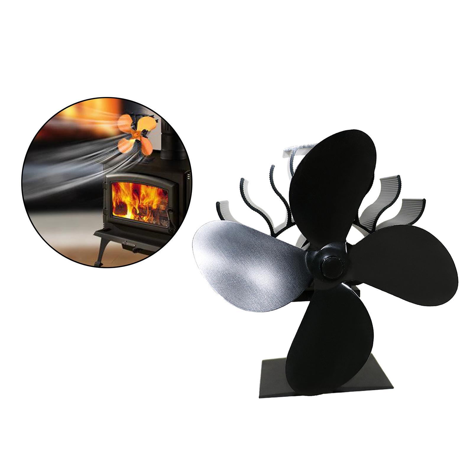 4-Blade Heat Powered Stove Burner Fan Wood/Log Burner/Fireplace Warm