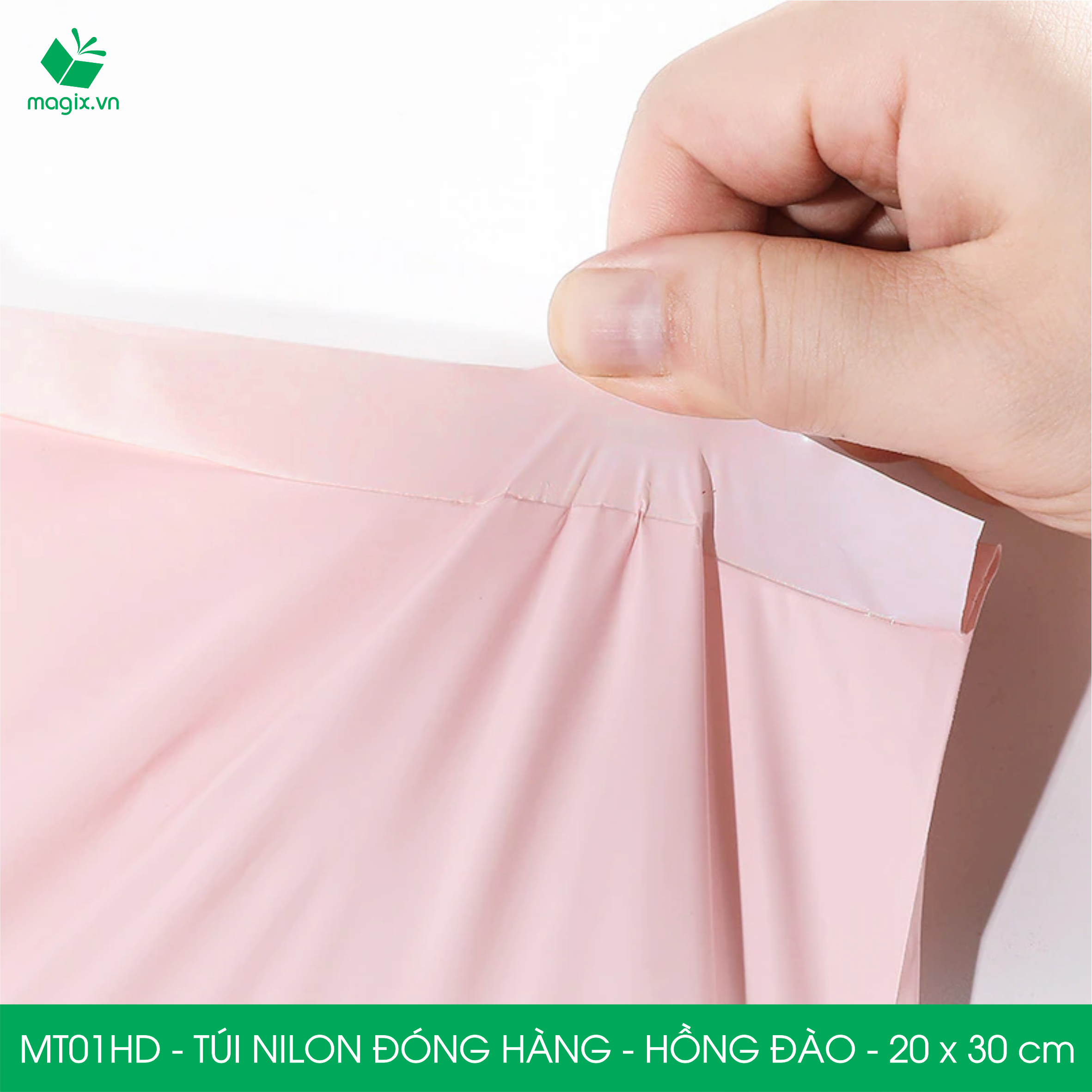 MT01HD - 20x30 cm  - Túi nilon gói hàng - 300 túi niêm phong đóng hàng màu hồng đào