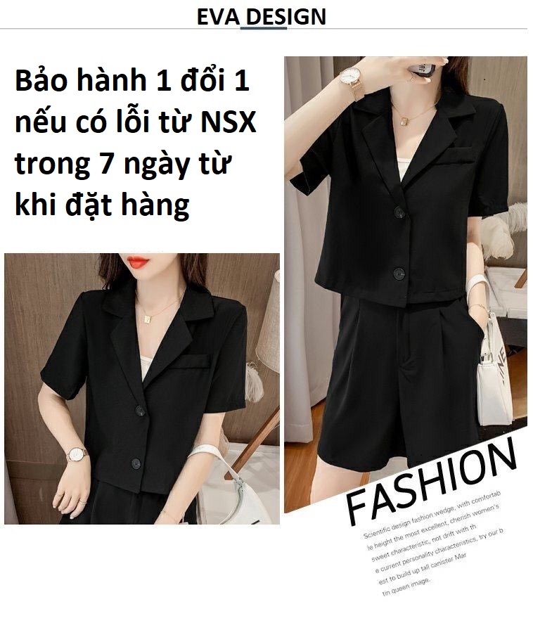 Set đồ nữ bao gồm áo khoác vest 1 lớp nữ ngắn dáng croptop và quần short lưng chun ống rộng thoải mái form cực đẹp cá tính sang chảnh đi chơi dạo phố vào mùa hè màu đen chất tuyết mưa cao cấp