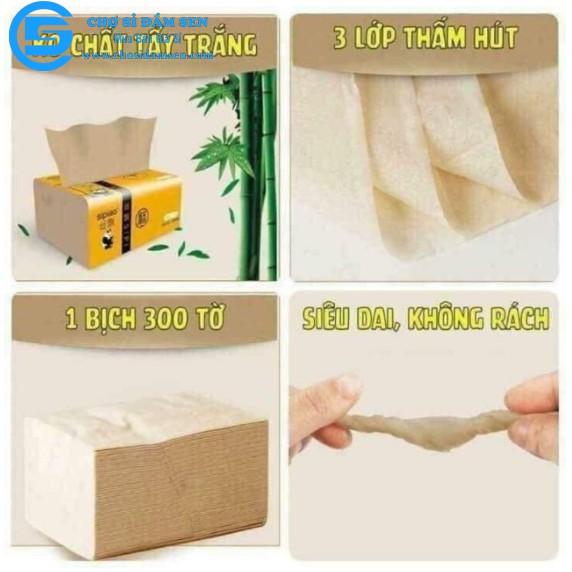 Bịch Khăn giấy ăn gấu trúc Sipiao 3 lớp chống ẩm lau miệng gói 300 tờ hàng chuẩn