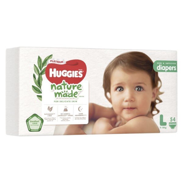 Tã/Bỉm dán siêu cao cấp Huggies Platinum Nature Made size L54 (54 miếng)