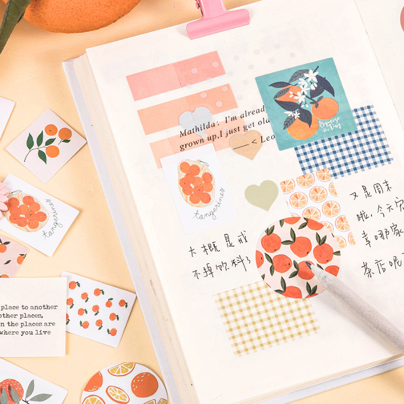 Sticker hộp 46 miếng dán - Trái Cam Tươi - Hộp nhãn dán trang trí sổ tay bullet journal - M480