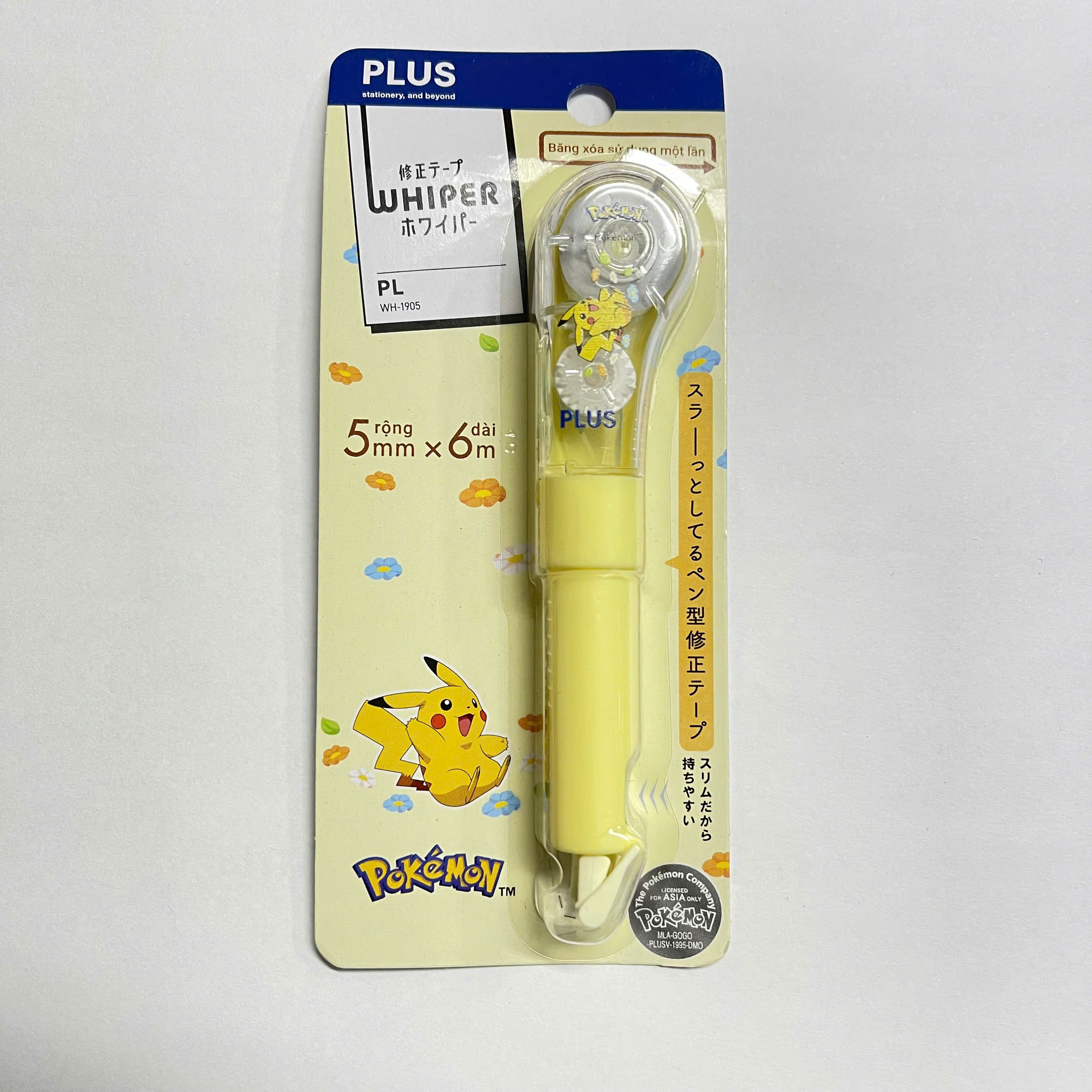 Băng xóa PLUS WH-PL POKEMON 5mm x 6m WH-1905 - Màu Pastel, dạng bút thon gọn (bút xóa kéo)