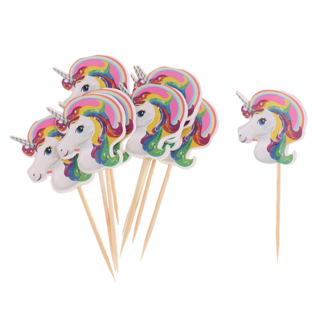 10 Pieces Magical Unicorn Cupcake Topper Wooden Sticks Birthday Food Picks