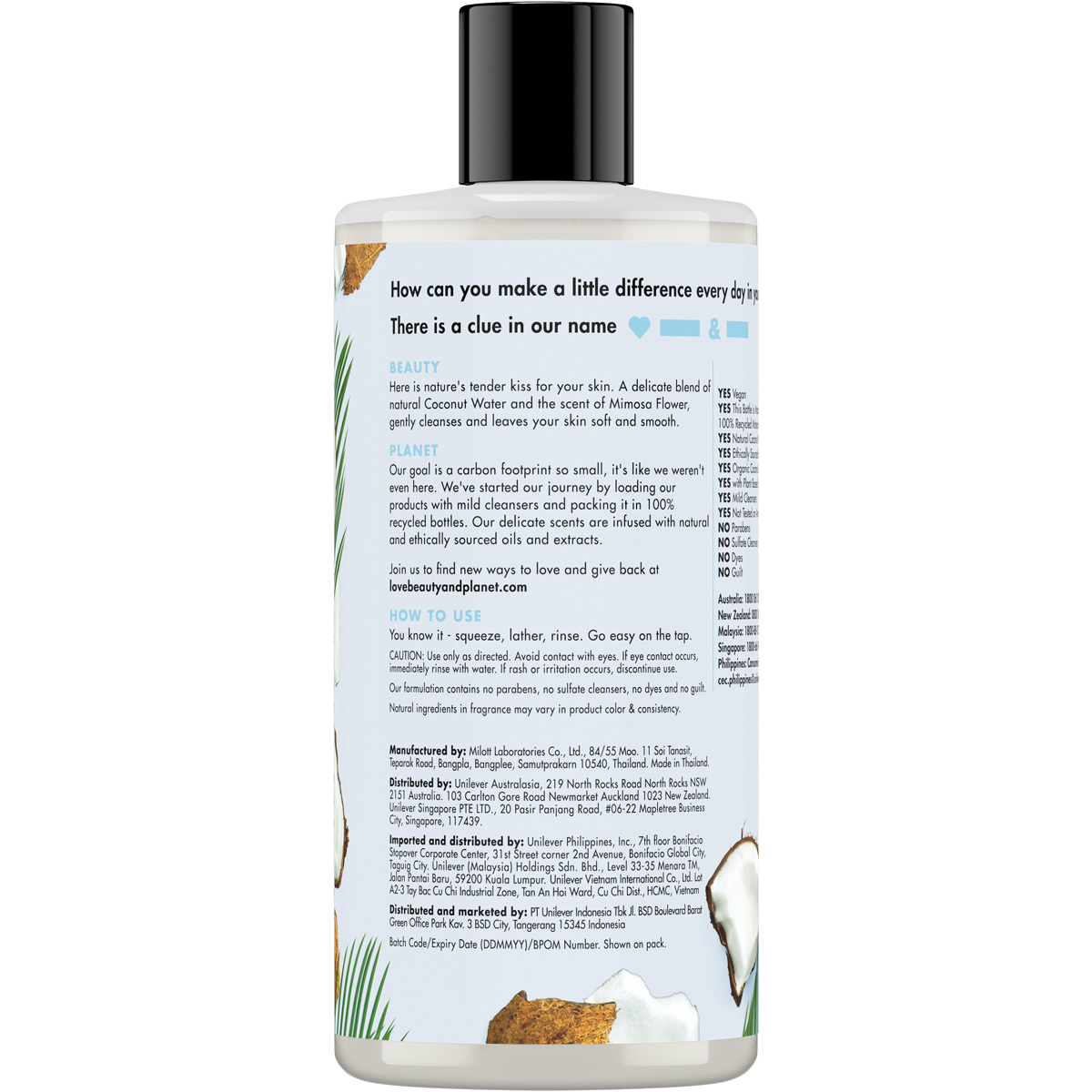 Sữa Tắm 400ml Love Beauty And Planet Chăm Da Mềm Mịn Petal Soft Với 100% Dừa Tươi Organic