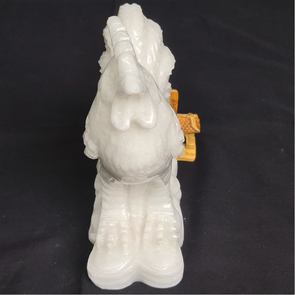Tượng Phong Thuỷ Tuổi Dậu - Gà 12 Con Giáp Đá Trắng - 15cm - Mx - Hợp Mệnh Kim Thuỷ